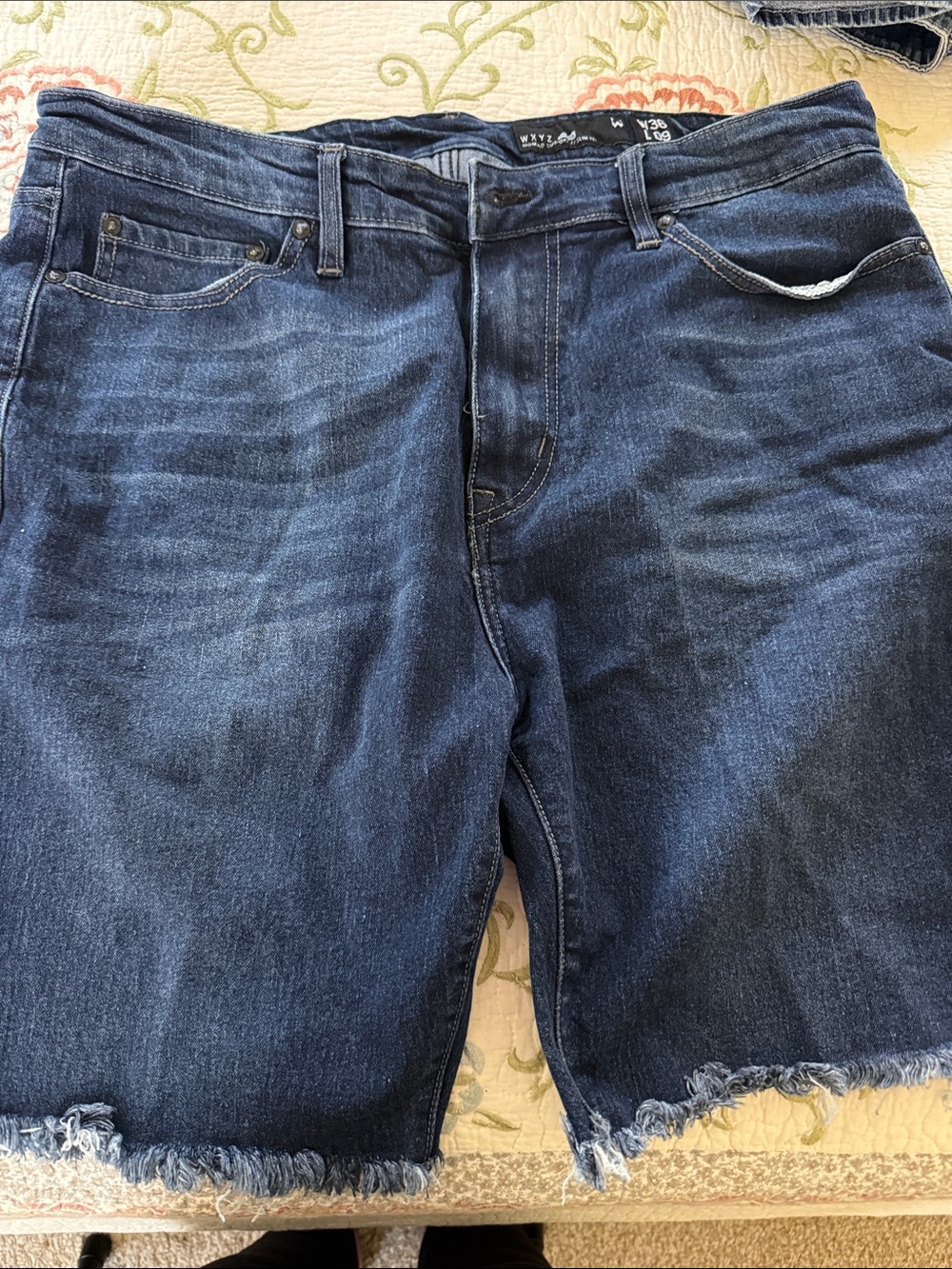 Men's Washed Dark Blue Denim Cutoff Shorts